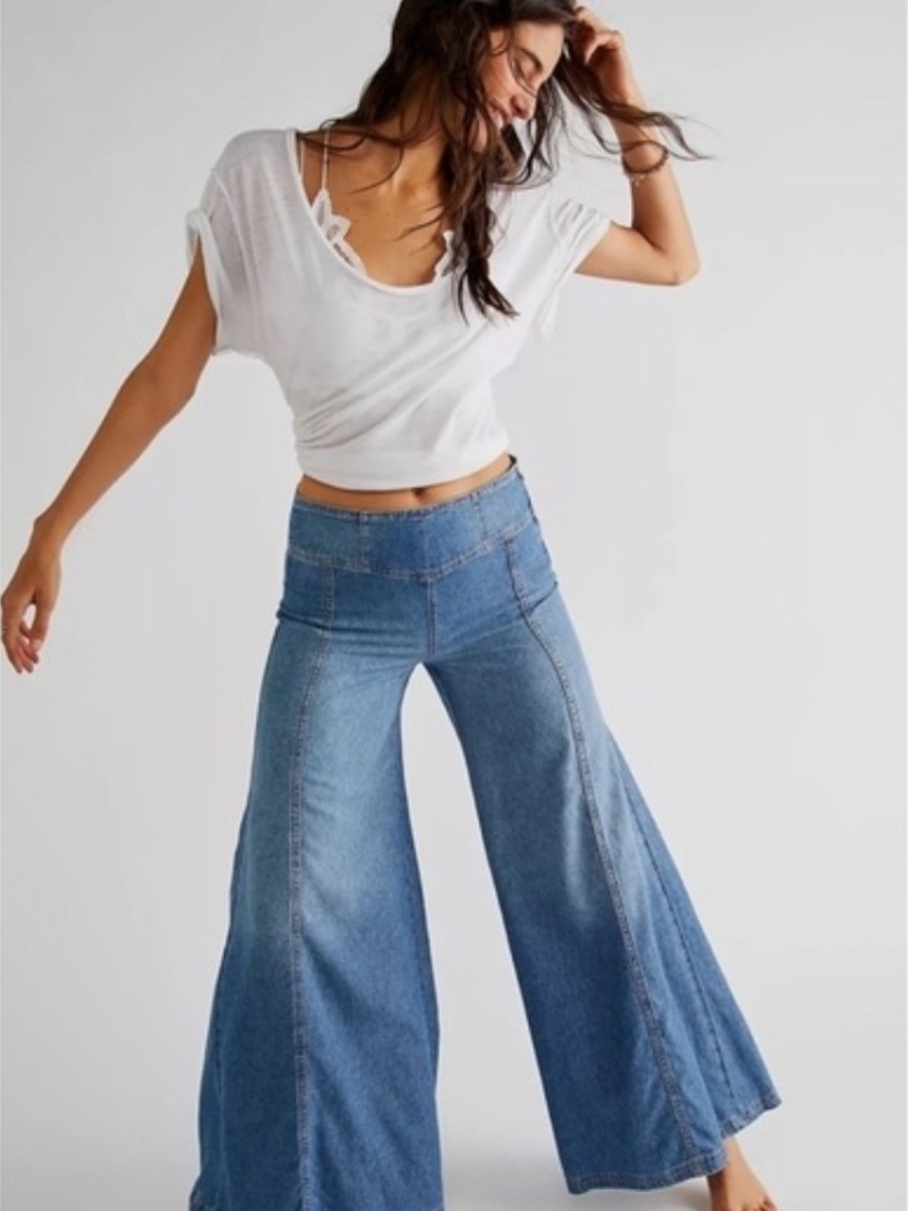Free People Wide-Leg Panel Flare Jeans in Blue